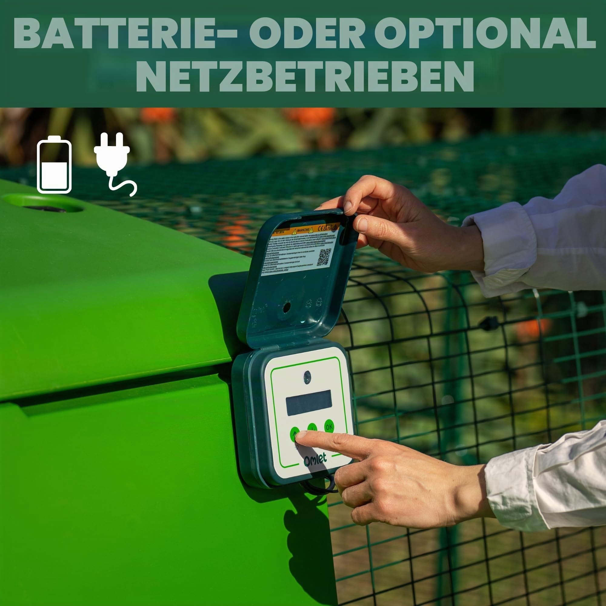 Omlet Intelligente automatische Hühnerstalltür | Wi-Fi-fähig | Programmierbar mit App oder Bedienfeld | Bedienung per Lichtsensor oder Timer | Netz- oder Batteriebetrieben | Sicherheitssensoren |