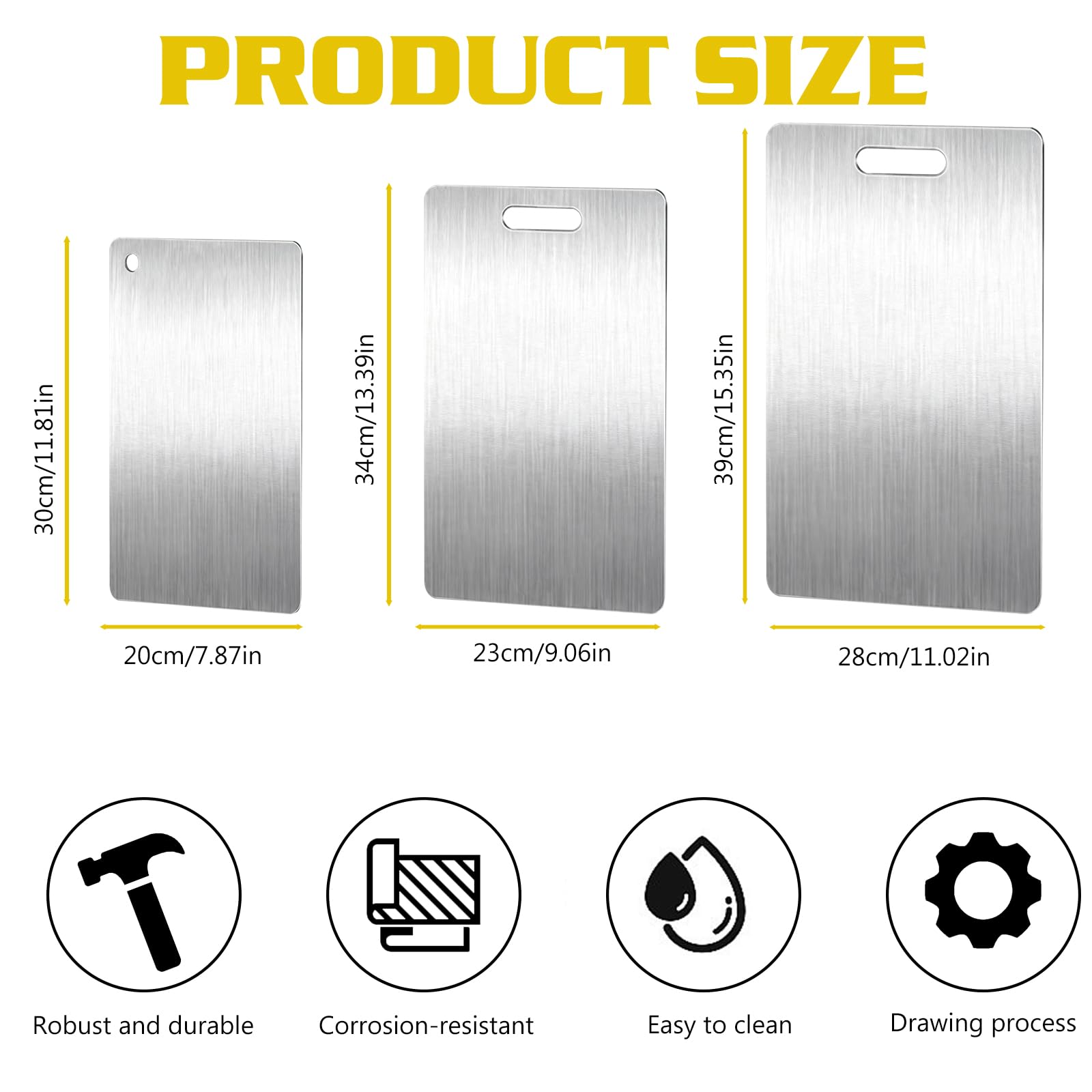 Zorplex Juego de 3 Tablas de Cortar de Acero Inoxidable 316, Doble Cara, Grado Alimenticio