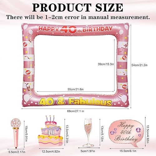 Miniatura 3 de Decoración de cumpleaños número 40, 30 piezas de accesorios para cabina de fotos de cumpleaños de 40 años, marco inflable de cabina de fotos