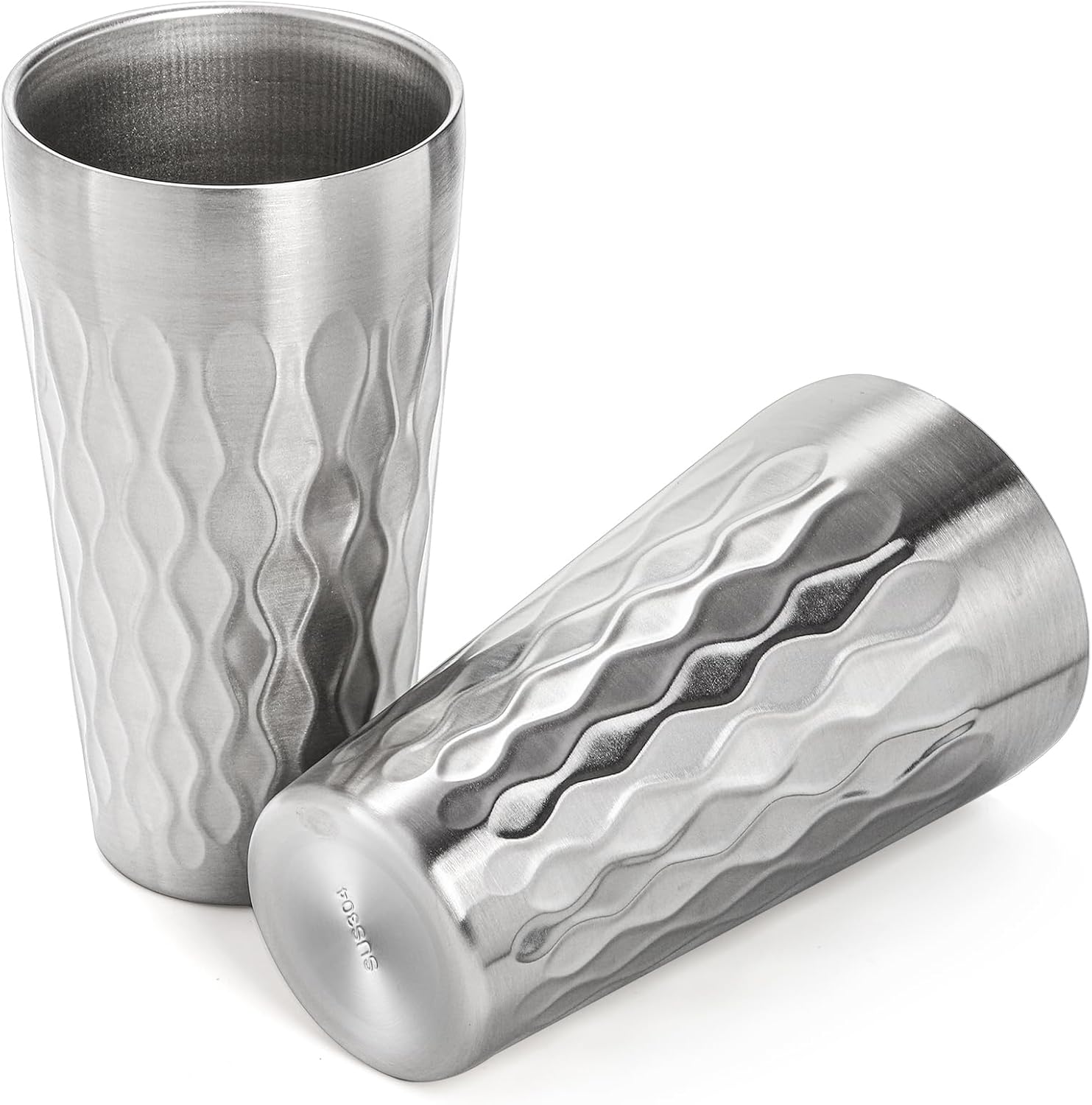 Foraineam Double Layer Vacuum Insulated Stainless Steel Cups 16 oz Drinking Glasses Beer Water Tumblers Unbreakable Metal Hot & Cold Drinking Cups for Home Restaurant Bar Party Camping, Set of 2 - Image 5