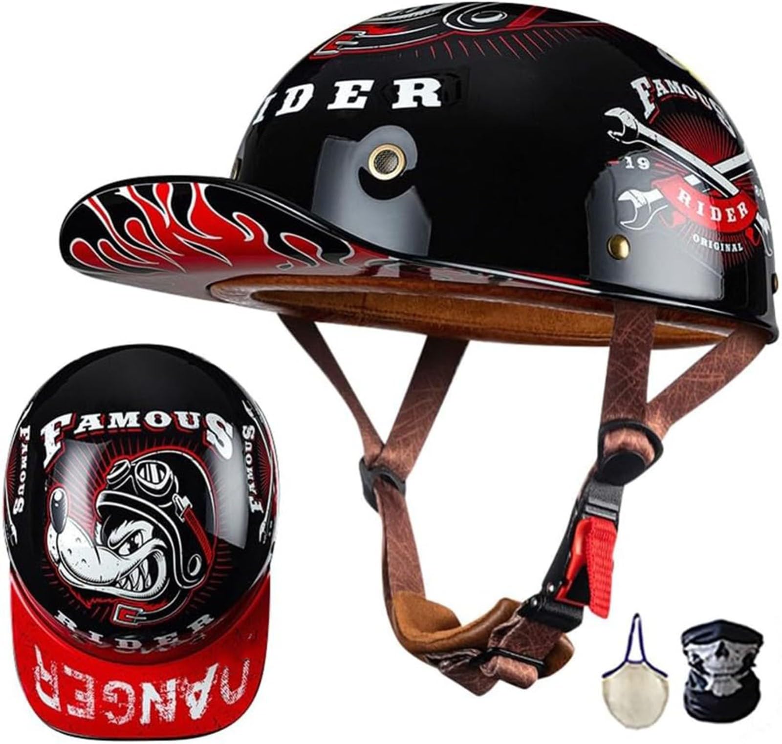 Casque De Moto Rétro Dot/ECE Homologué Demi-Casque, Casquette De Baseball Confortable Et Respirante, pour Scooter Cyclomoteur Hommes Et Femmes Street Cruiser Jet Style Casque