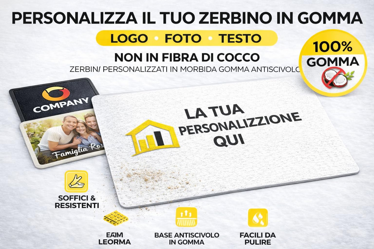 Colorfamily Zerbino Personalizzato Ingresso Casa e Ufficio 60x40 cm - Tappeto Antiscivolo Personalizzabile con Foto, Testo o Logo Aziendale - Tappetino Entrata Interno ed Esterno, Idea Regalo