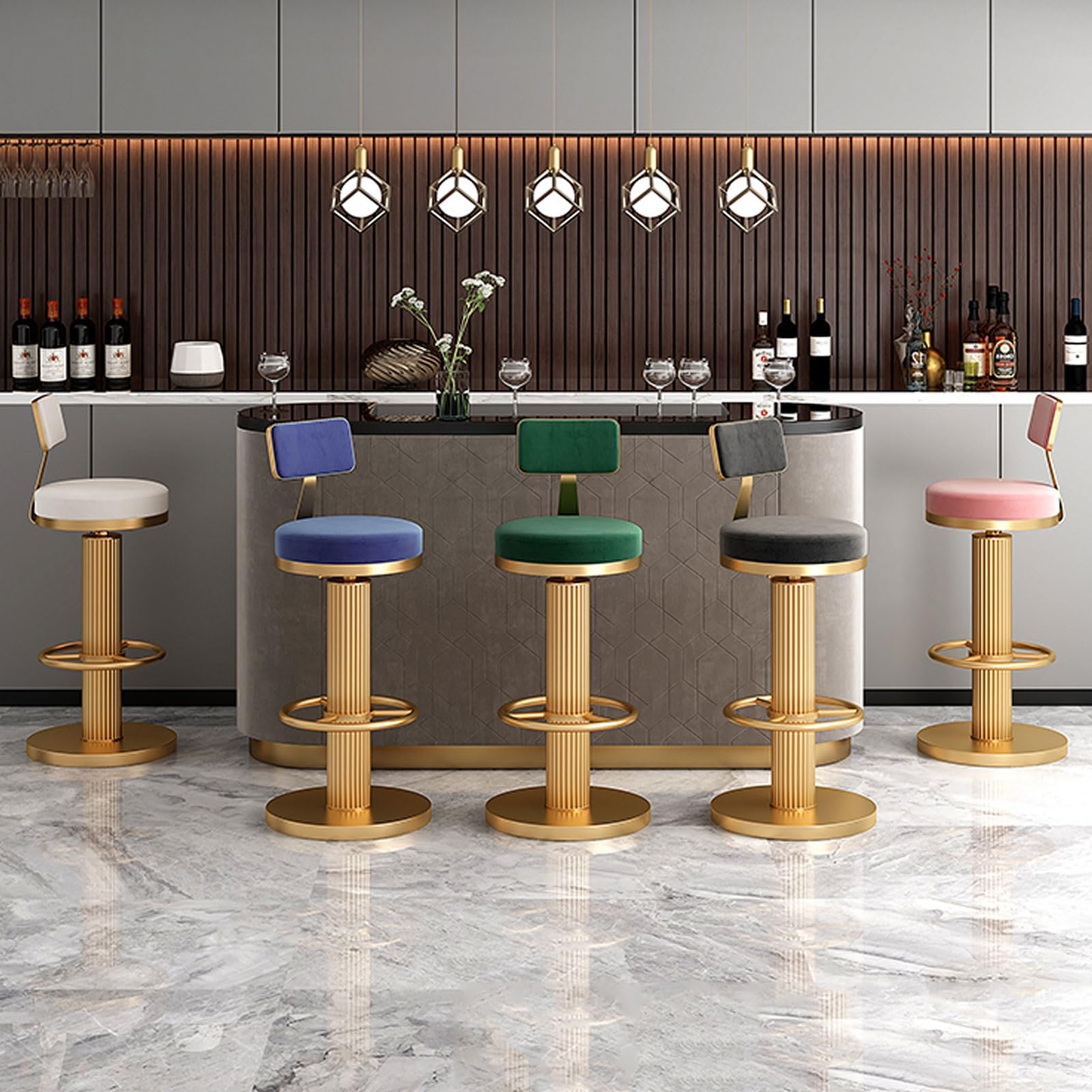 Hokery Barowe Z Aksamitu W Stylu Mid Century Modern Do Wysp Kuchennych, Regulowana Wysokość, Bezpodłokietnikowa Konstrukcja I Stabilna Rama