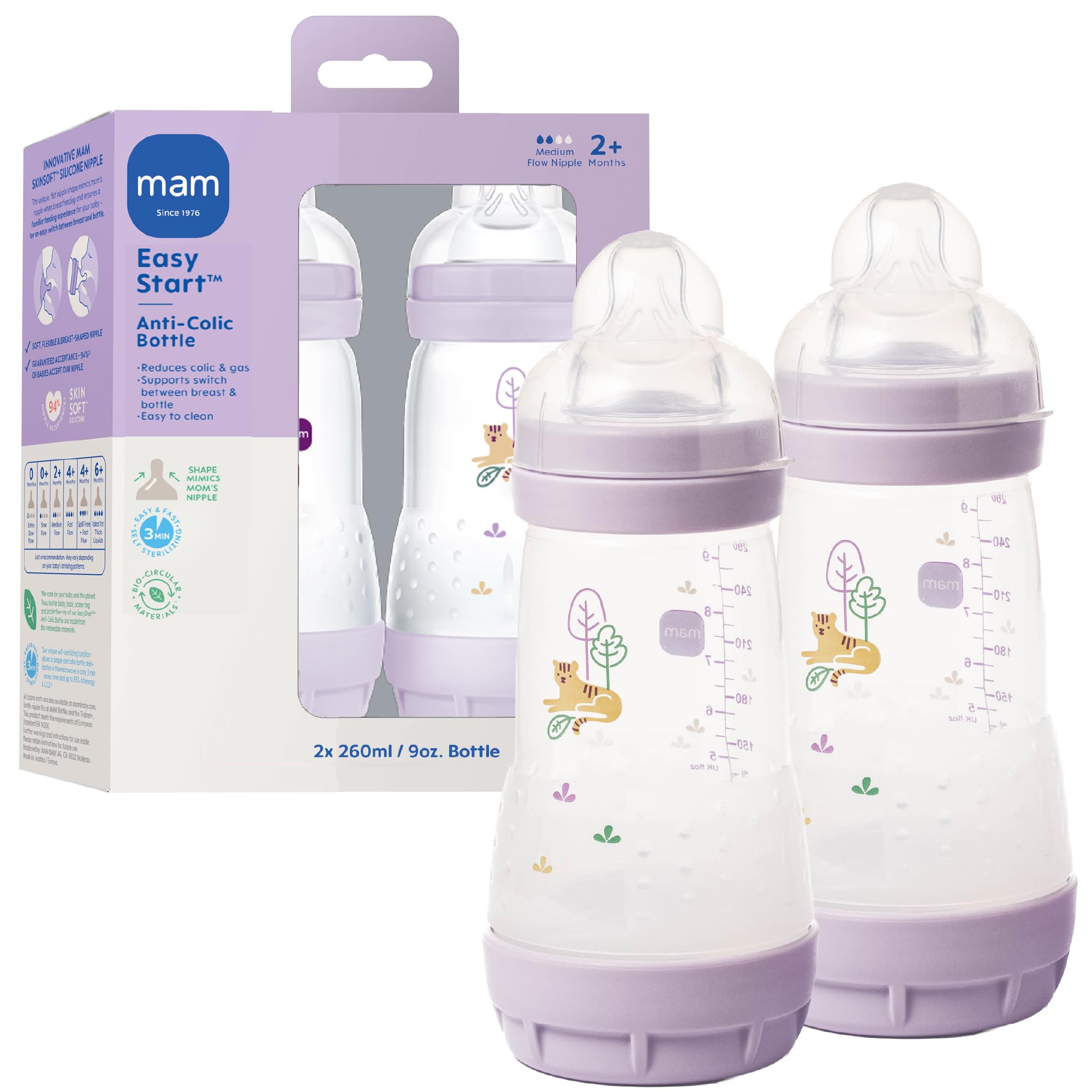 Easy Start Matte Anti-Colic Baby Bottles, 9 oz (2 Count), Medium Flow, Baby Girl,2 Count (Pack of 1)