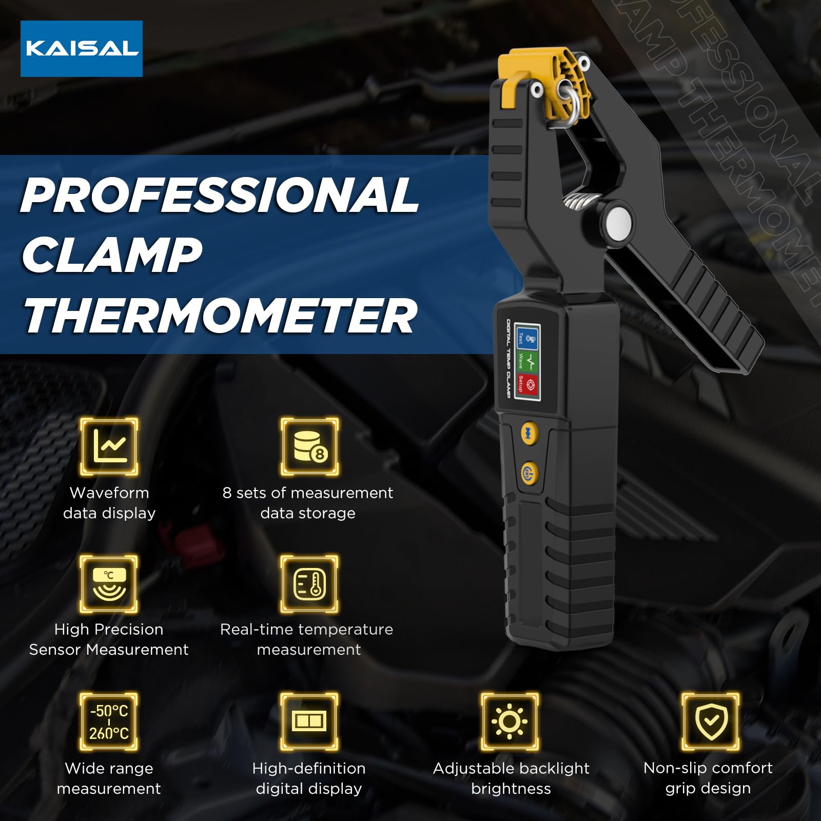 KAISAL HVAC-Rohrklemmen-Temperaturmessgerät, hochgenaues Echtzeit-Temperaturfühler, Datenwellenformanzeige, Temperaturklemmenmonitor für Heiz- und Kühlsysteme, Messbereich -50 ℃ - 260 ℃