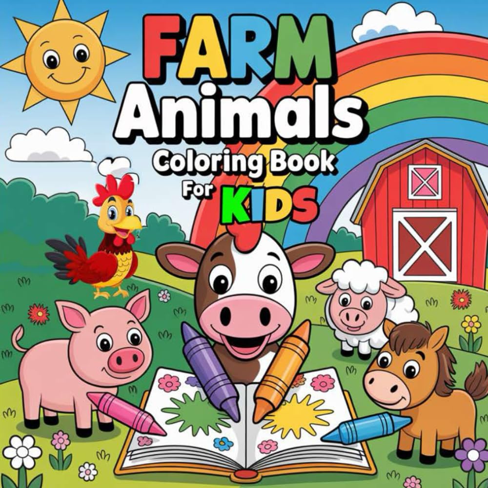 Farm Animals Coloring Book for Kids ages 3-8: Animals Activity Book For Kids, A Farm Animal Coloring Adventure Includes Cows, Buffaloes, Horses, ... Geese... Coloring Book For Kids 3-8 ages