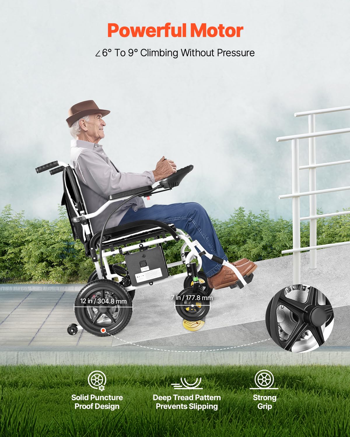 VEVOR Silla de Ruedas Eléctrica para Adultos Capacidad de 100 kg Plegable Ligera Motorizada Autonomía de 19,3 km Ajuste de 5 Velocidades Todoterreno Portátil para Personas Mayores, Discapacitadas