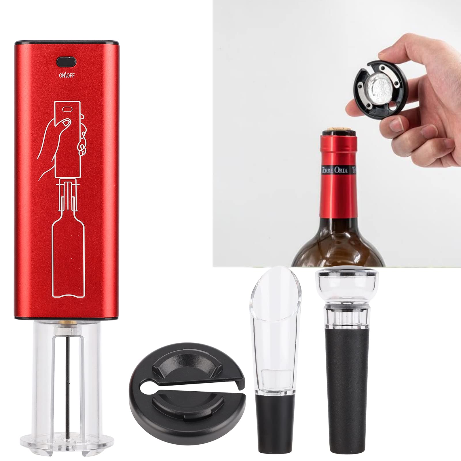 Elektryczny otwieracz do wina, zestaw 4 w 1 z zatyczką do nalewania folii, automatyczny otwieracz do butelek wina USB na Home Bar Party