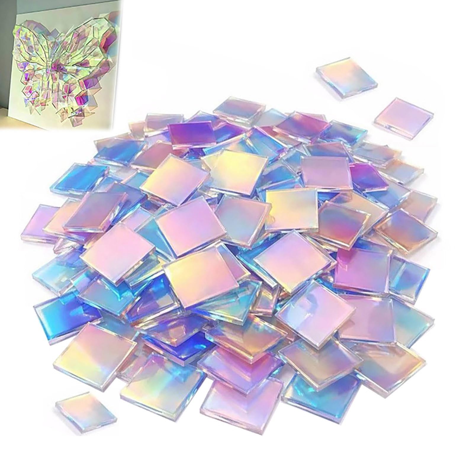 Quorave Mini Holographic Acrylic Squares 2cm (0.8in) / 3cm (1.2in), Iridescent Rainbow Tiles for Mosaic Craft, Light Art Projects, DIY Resin Jewellery Accents 2cm 50pcs