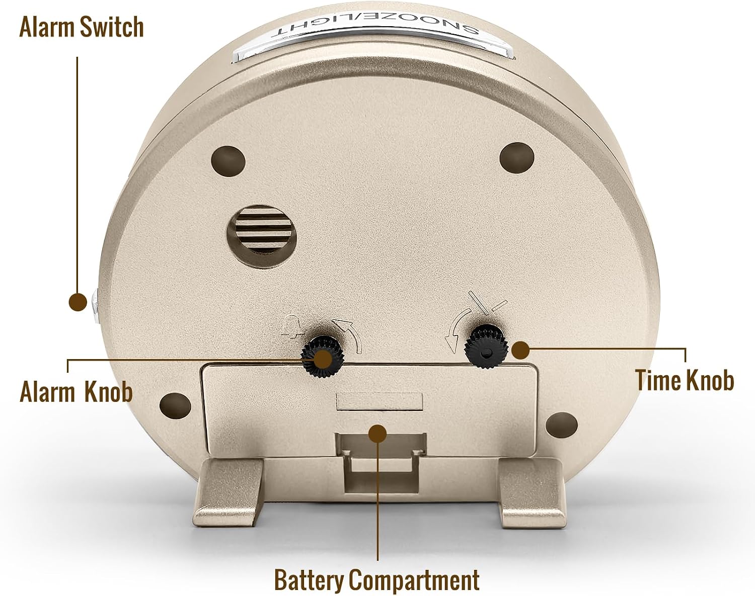 Lamisola 4 Inch Alarm Clock for Bedrooms, Small Analog Desk Clock, Gold | Battery Operated Bedside Clock for Bedroom Bathroom Home Nightstand Shelf, Night Light Snooze, Minimalist Clocks for Seniors
