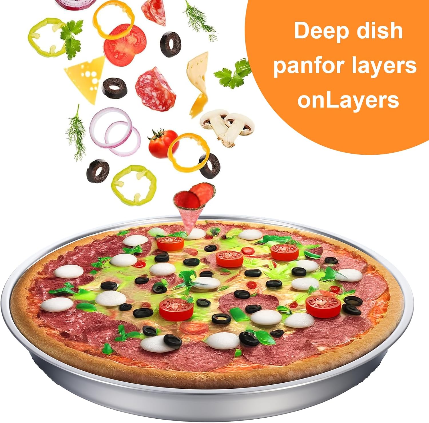2 Pack 16 Inch Stainless Steel Pizza Pan, Deep Round Baking Pan Large Pizzas Bake Tray, Heavy-Duty Pizza Dish Non-Stick Baking Sheet for Oven, Dishwasher Safe