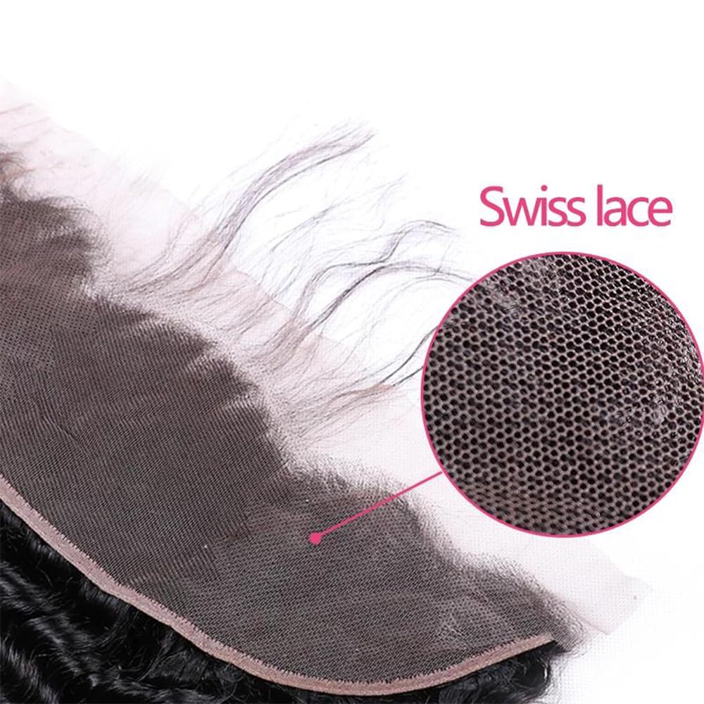 18 Inch Deep Wave Frontal 13x4 HD Transparent Lace Frontal 100% Raw Virgin Human Hair Free Part Lace Closure Natural Black Color