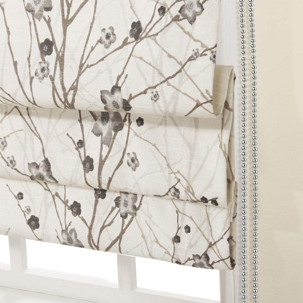 No Tools No Drill Roman Shades Blackout Window Shades, Plum Blossom Lined Custom Floral Roman Shades Blinds for Windows, Doors, French Doors, Kitchen Windows,Plum Blossom
