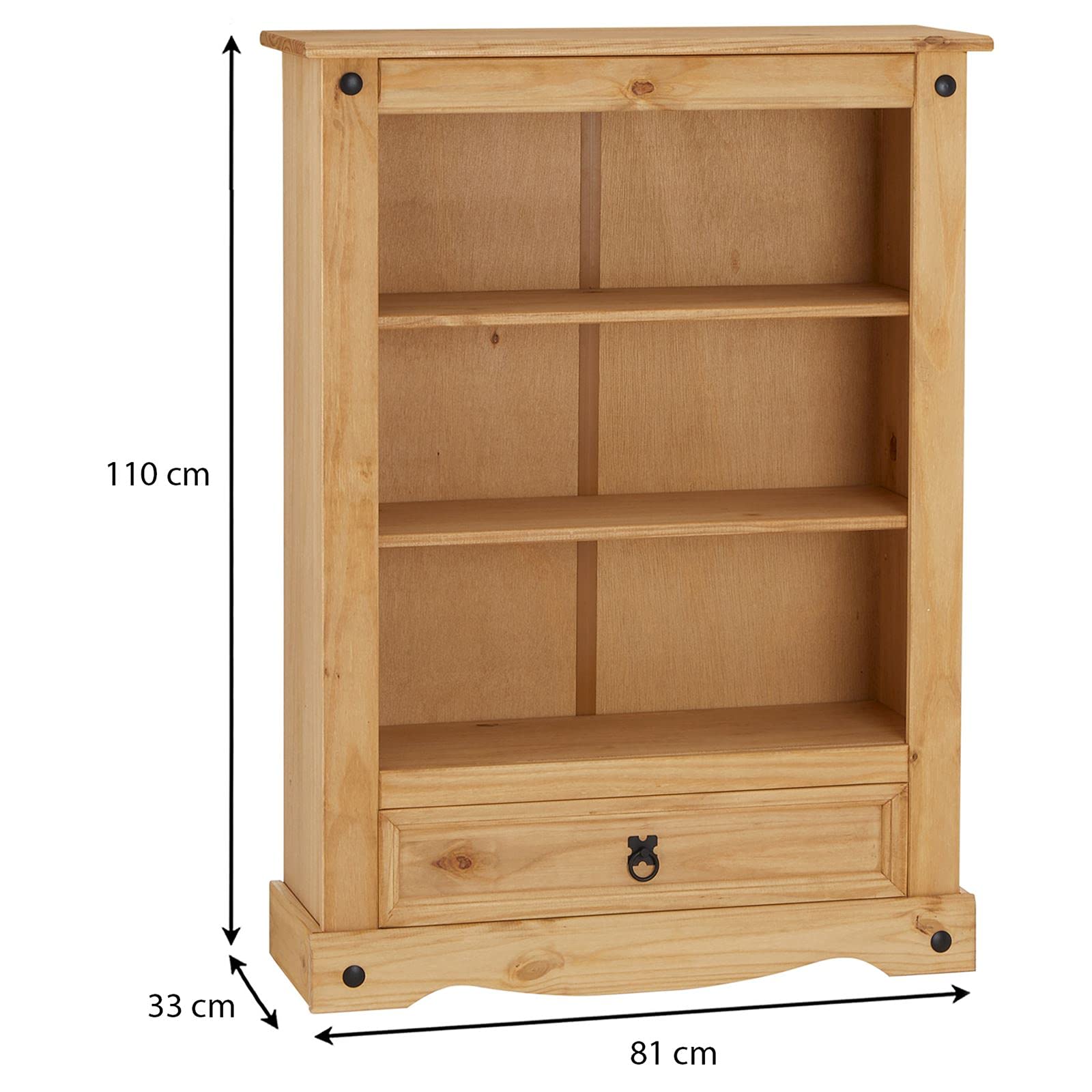 CARO-Möbel Regal Salsa Bücherschrank Bücherregal Mexiko-Stil, Kiefer massiv gebeizt, gewachst, 1 Schublade