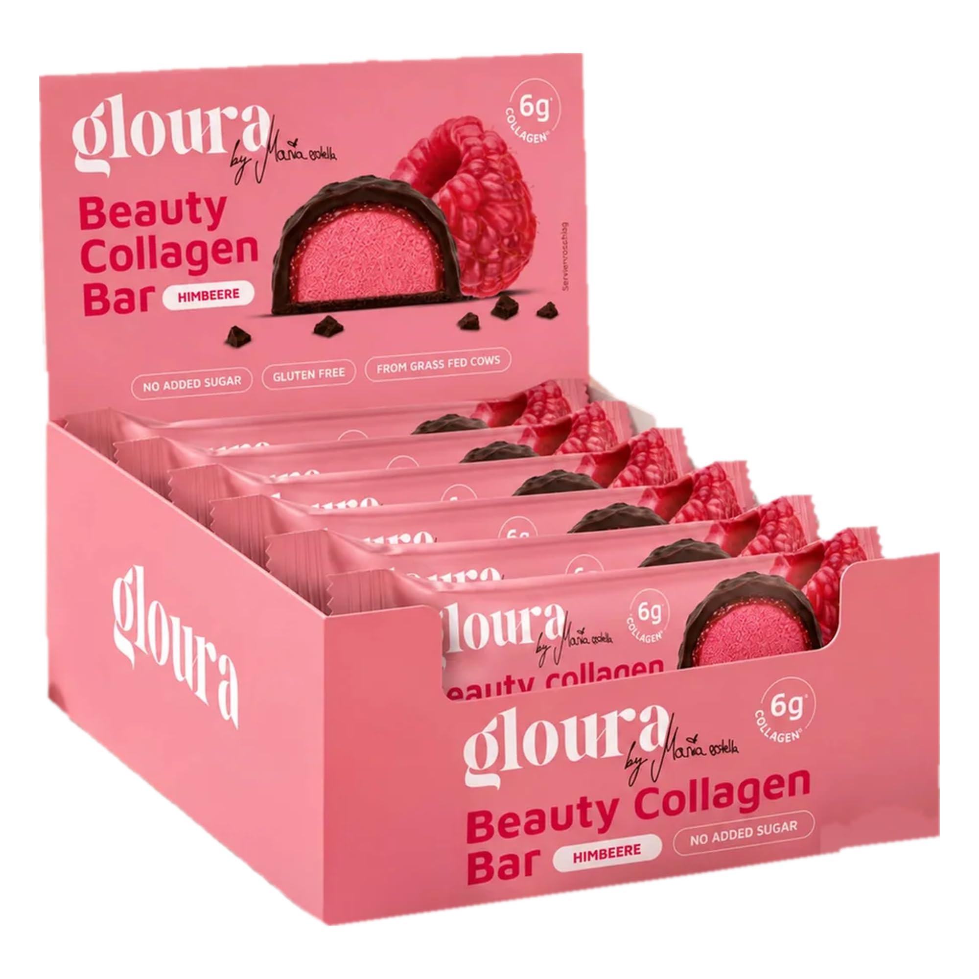 GLOURA Beauty Collagen Bar, 12 x 50 g, Kollagenriegel mit 6 g Kollagen aus Milchprotein, Schokoriegel mit Sojacrispies, Beauty Snack ohne zugesetzten Zucker, für Haut, Haare & Nägel