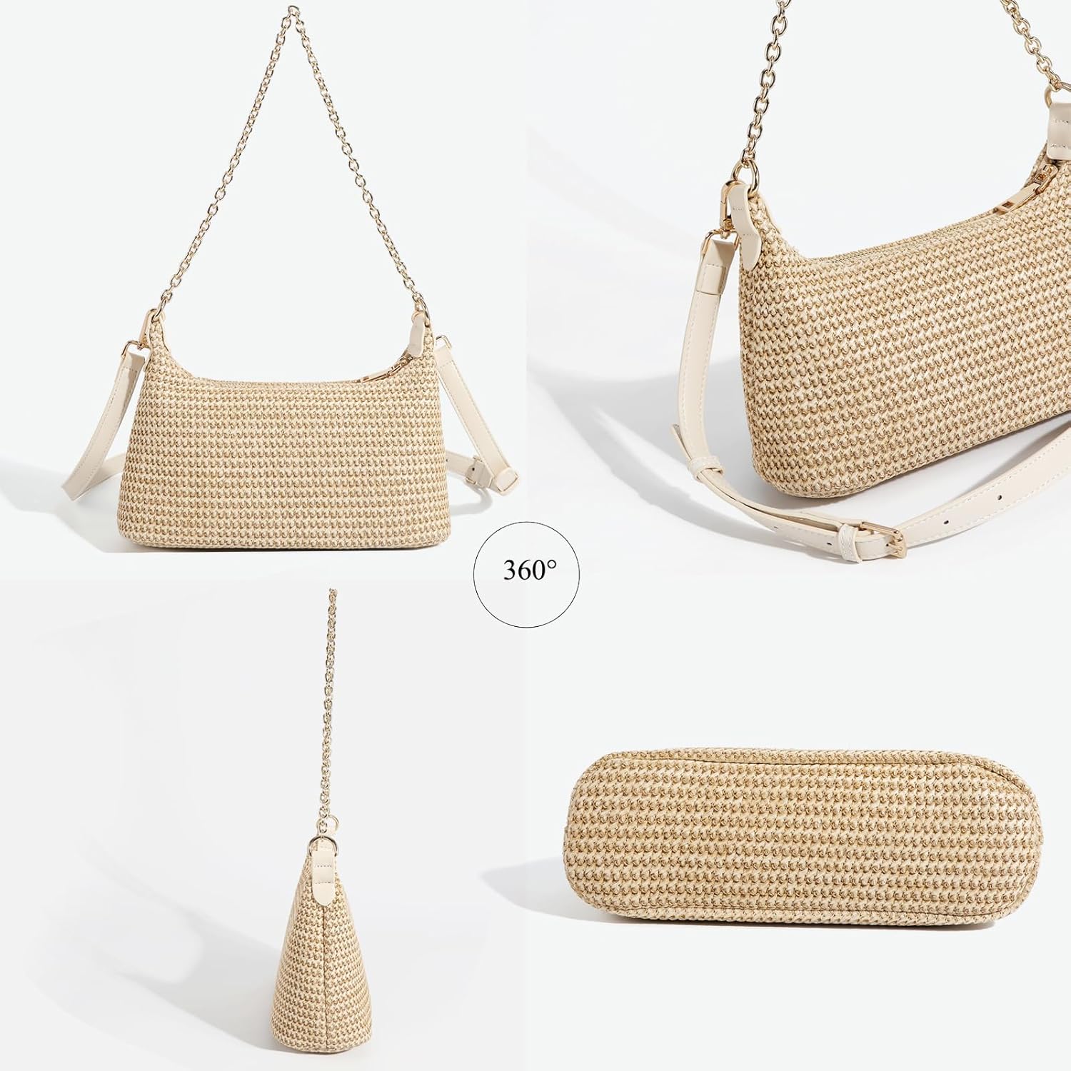 Handmade Straw Tote Bag for Women - Boho Beach Purse with Chain Strap,Summer Market Bag,Eco Friendly Woven Rattan - Image 7