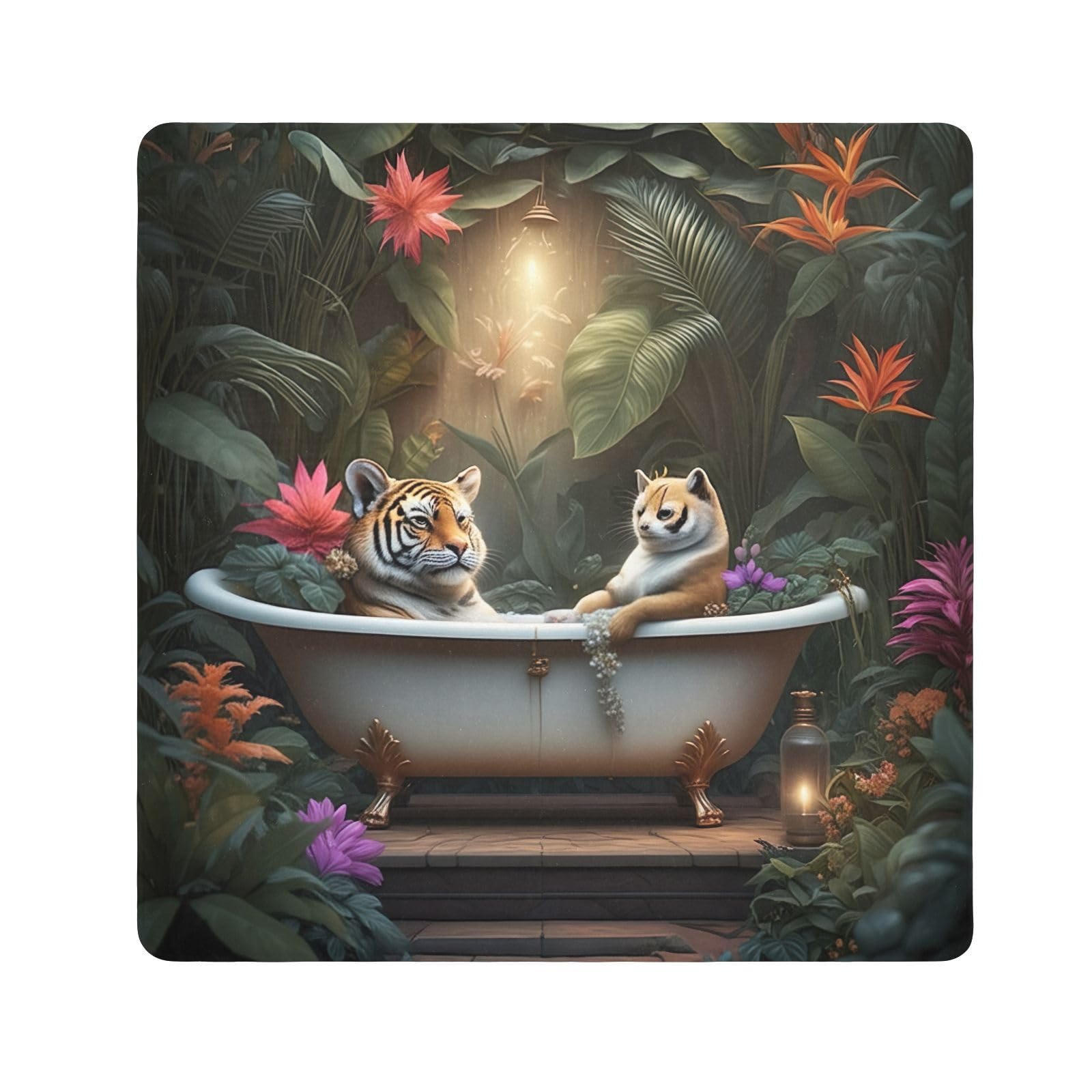 Camera Storage Cloth 13.8. In, Animal Bathtub Tropical Plants Open Lay Flat Makeup Bag, Self Adhesive Wraps for Electronics