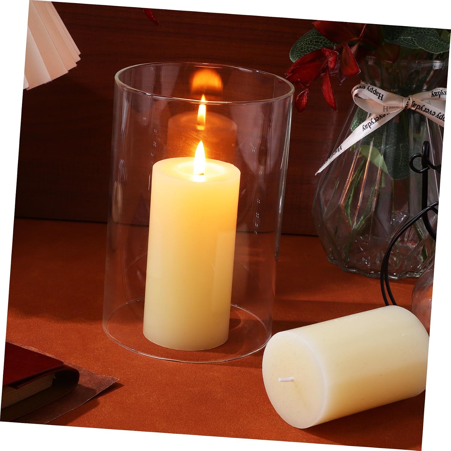 SOLUSTRE 2pcs Glass Candle Covers for Pillar Candles Windproof Decorative Holders for Home