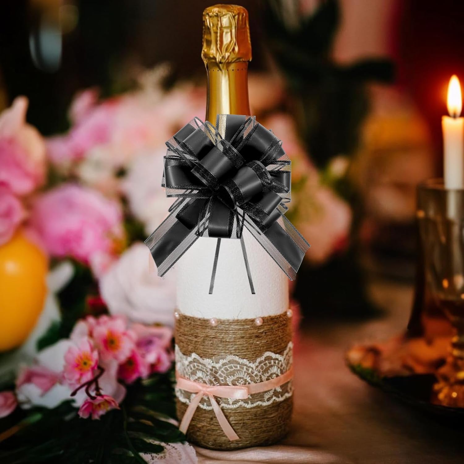 6 PCS Pull Bows for Gift Wrapping 6 Inch Large Gift Bow Black Wedding Ribbon Bow for Christmas Wedding Baskets Valentine's Day Gifts Decoration - Image 7