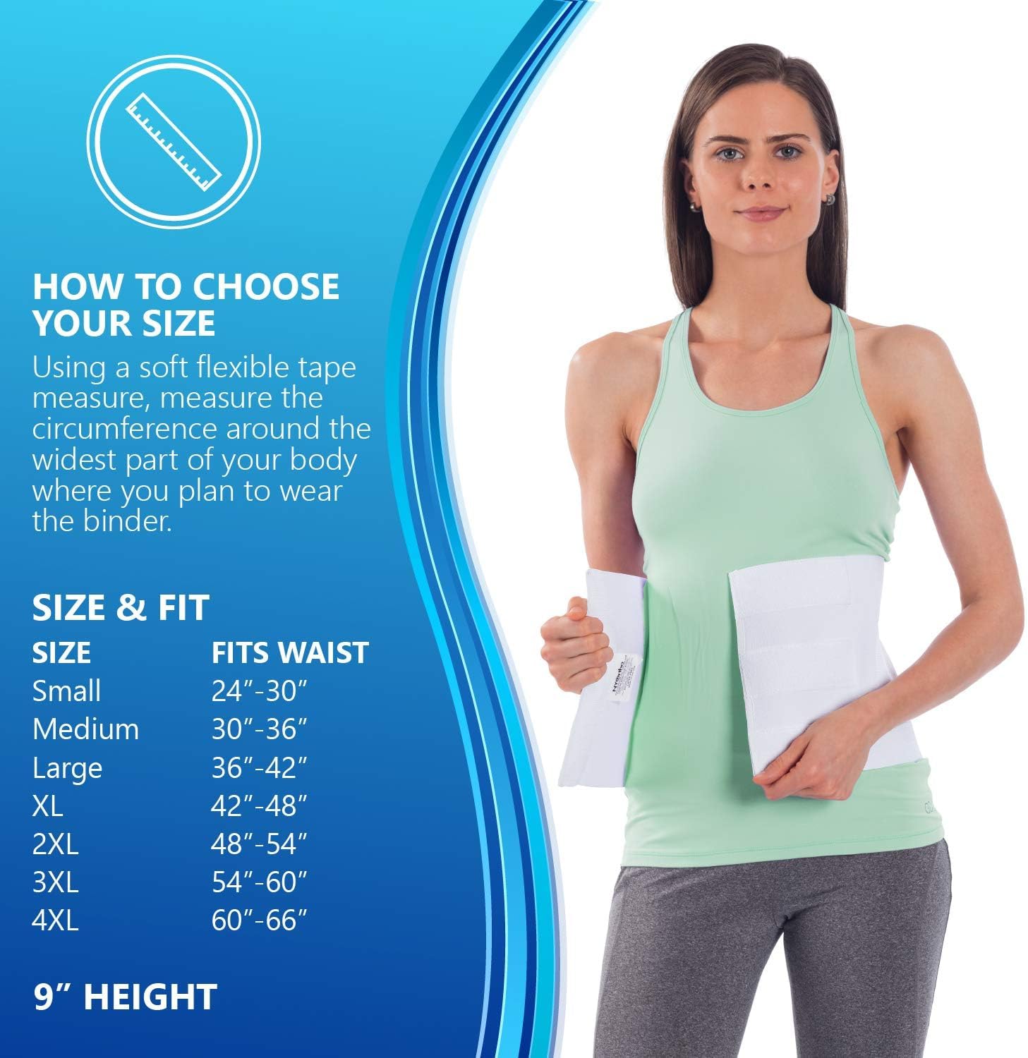 NYOrtho Tapered Abdominal Binder - Firm Compression Wrap - Breathable Stomach Support Post Injury or Surgery - with Contoured Body-Specific Design - 30-36 Inch Made in USA