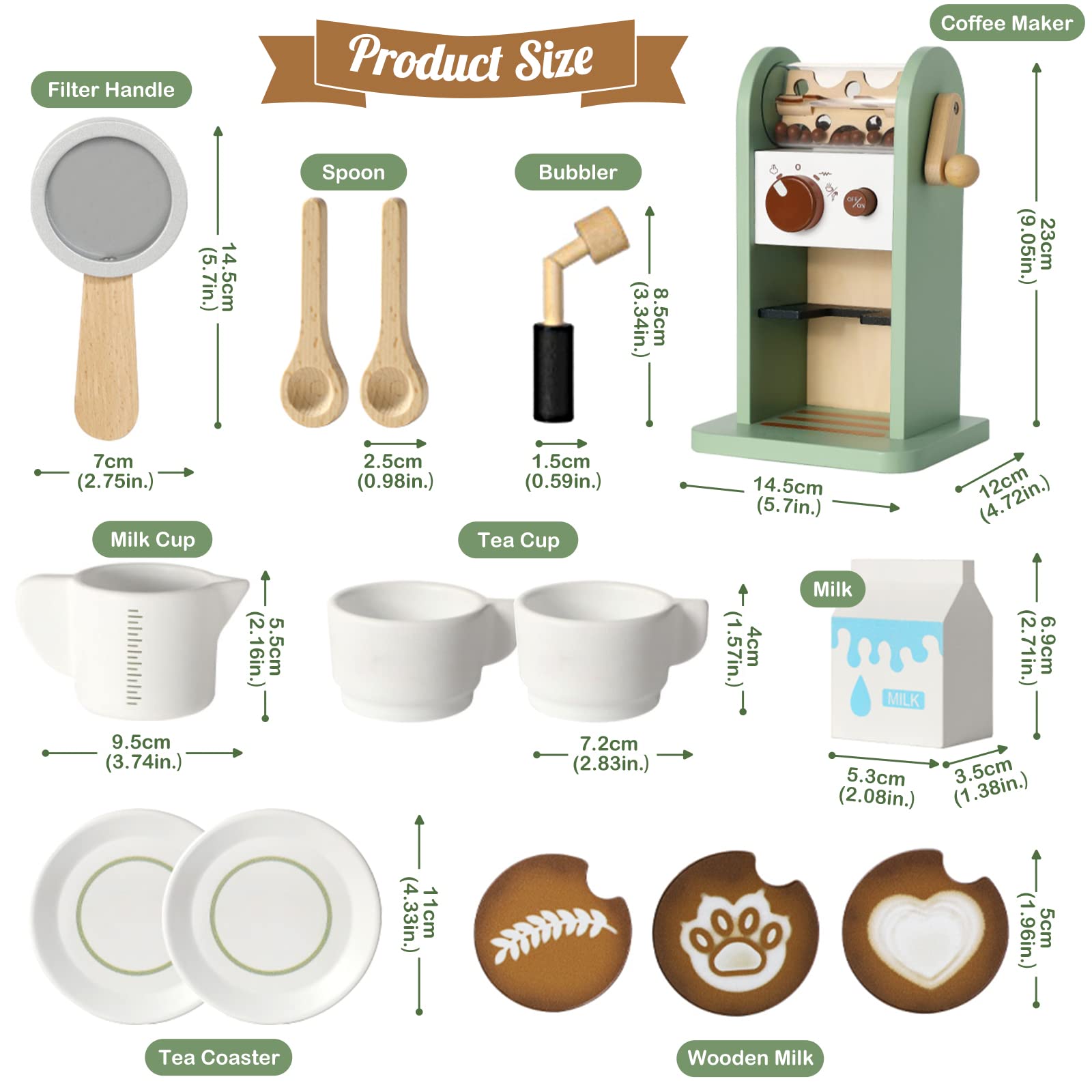 GAGAKU Holz-Kaffeemaschinen-Spielset mit Mühle, hölzernes Küchen-Kaffeemaschinen-Spielzeug-Set, Rollenspiel mit Zubehör, Geschenke für Kleinkinder, Mädchen und Jungen