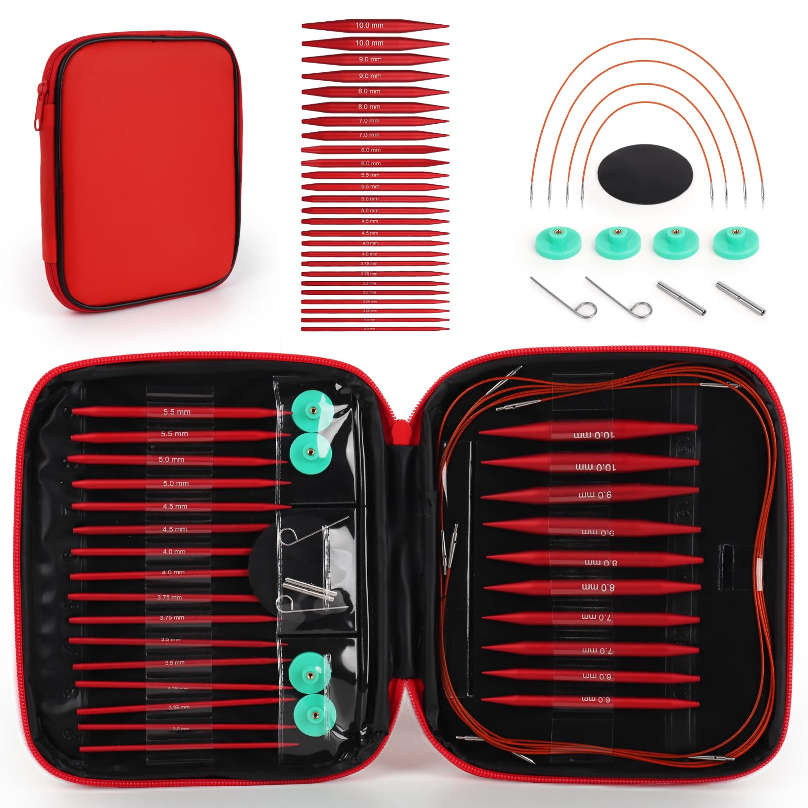 Interchangeable Knitting Needles Set - 13 Pairs Red -1