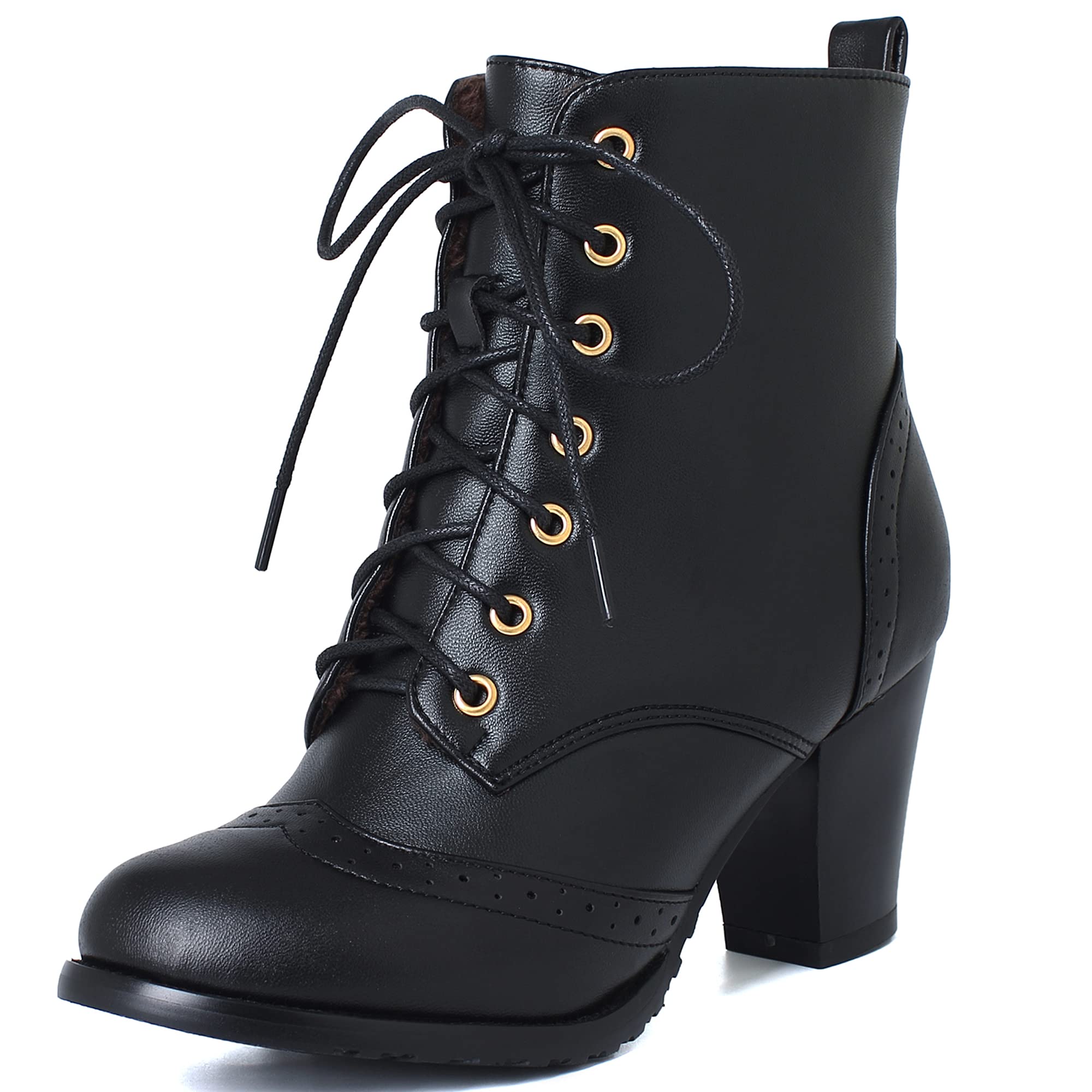 Damen Stiefeletten Blockabsatz 7,5cm Schnürung Gefüttert