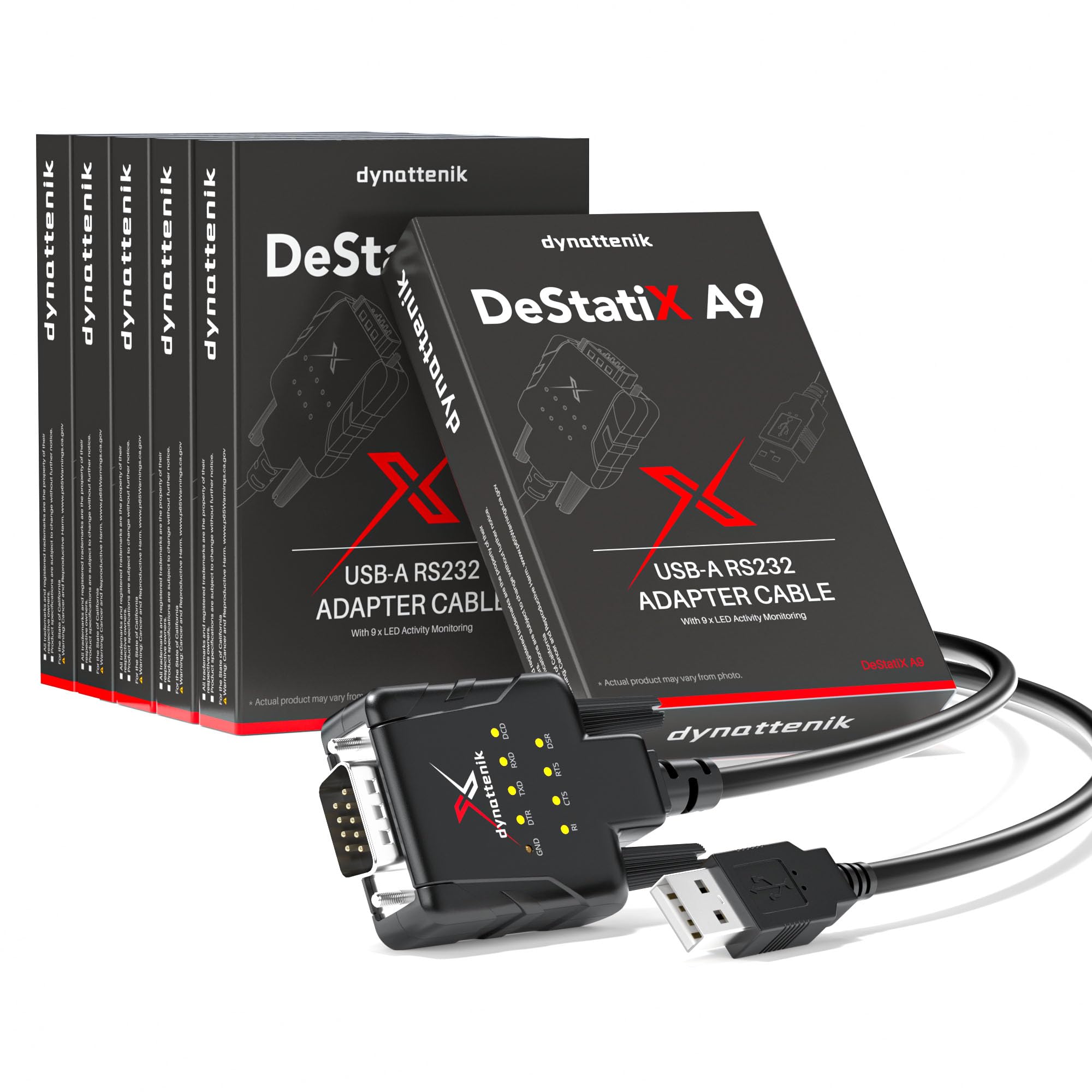FTDI USB Seriell-Adapter mit ESD-Schutz & 9 Signal-LEDs – Industrieller RS232 Konverter für PC, Mac & Linux – Maschinensteuerung, Automatisierung & Entwicklung 【DeStatiX-A9, 6er-Pack】