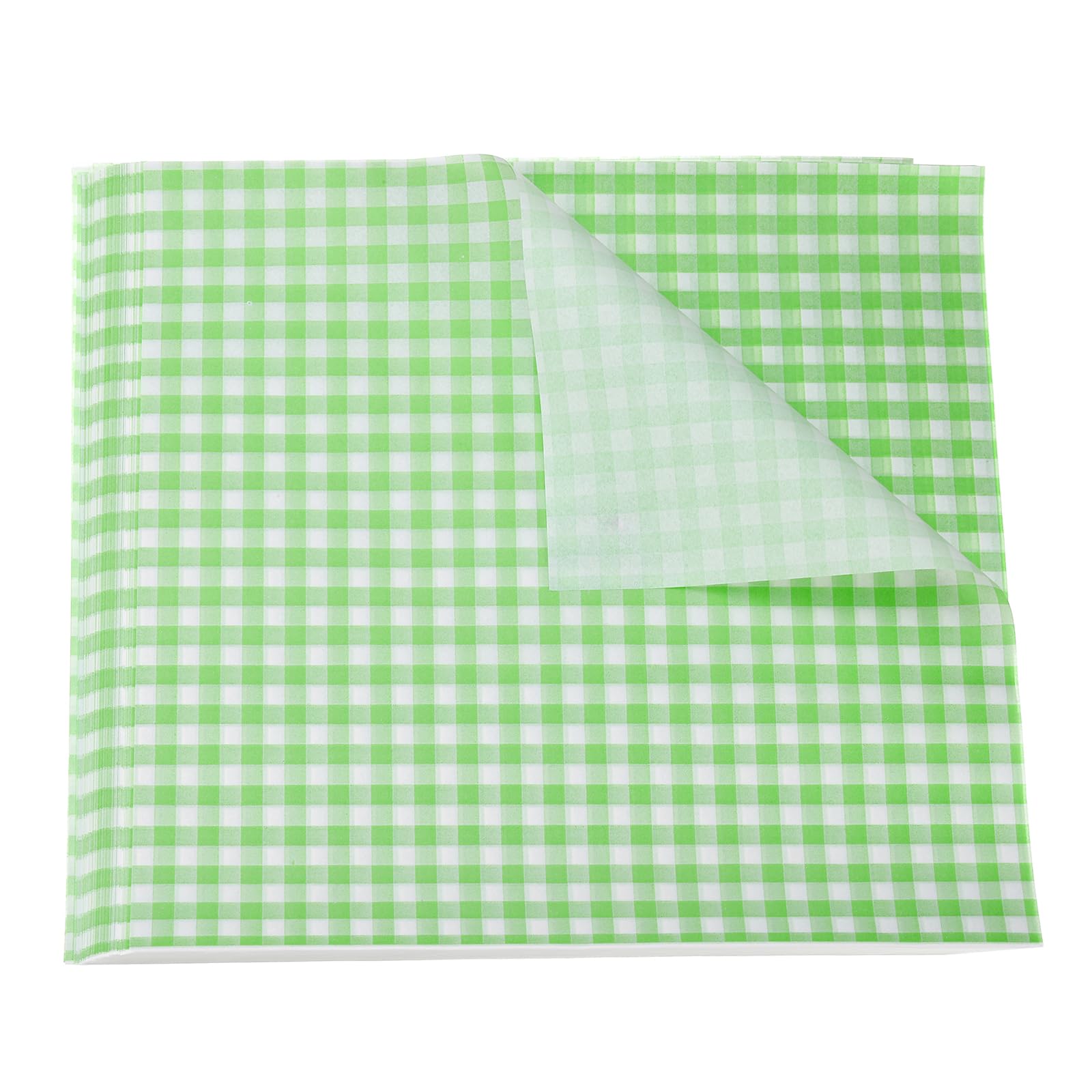 sourcing map 30pcs Square Checkered Wax Paper Sheets 9.84" x 9.84" Oil-Absorbing Dry Food Wrapping Paper for Sandwich Baking Paper Liners Picnic Basket Bread Hamburger Wrap Kitchen, Green