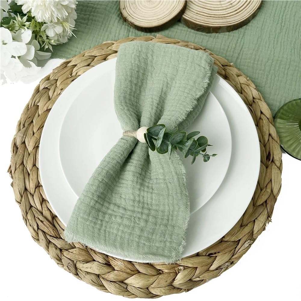 Serviette de Table, 10 Serviettes épaisses en Gaze/Coton, lavables/idéales décorer Une(Sage Green a)