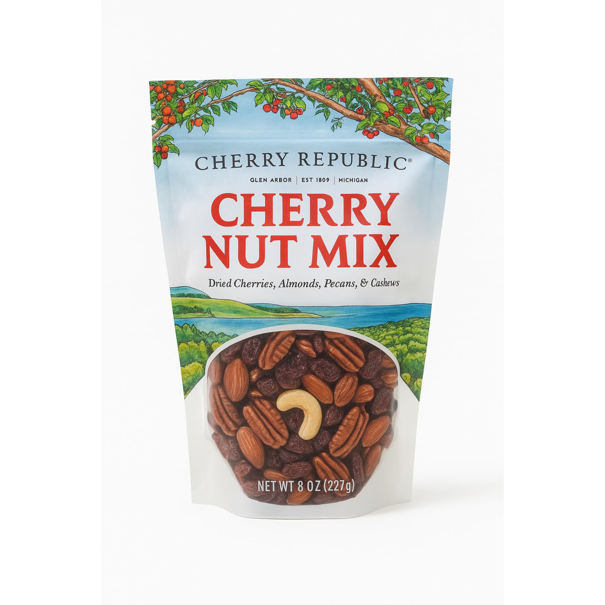 Cherry Republic Cherry Nut Mix – Crunchy Blend with Jumbo Almonds, Jumbo Cashews, and Mammoth Pecans | Perfect for Parties, Tailgating & Snacking - 8 Ounces