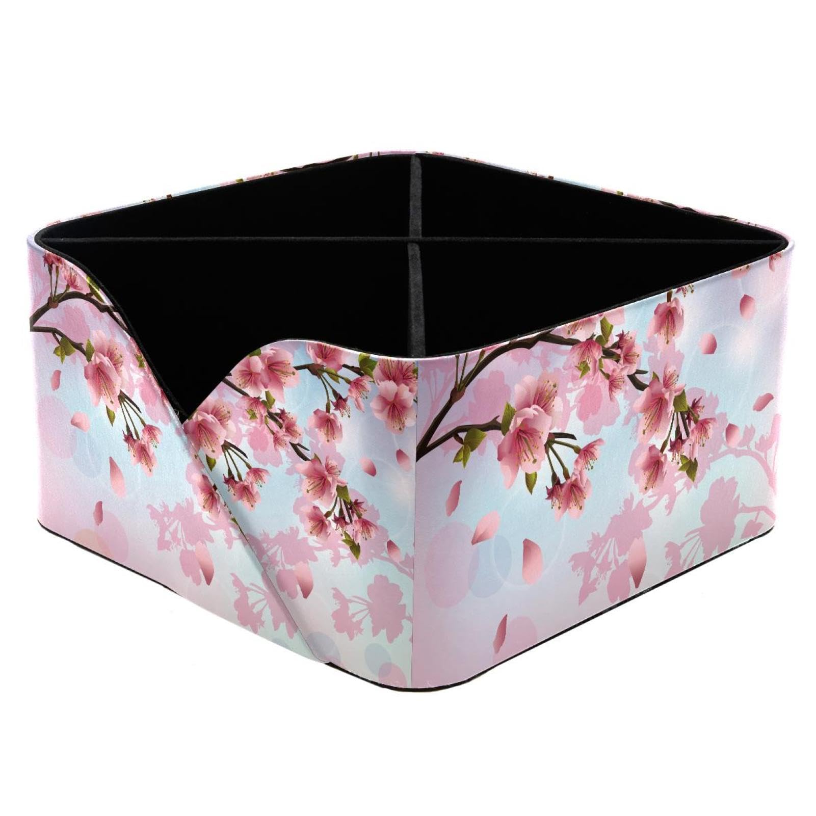 KengjuTesu Cherry Blossom Desktop Organizer Pen Holder, Rectangular Pencil Cup for Office, Study and Makeup Stations