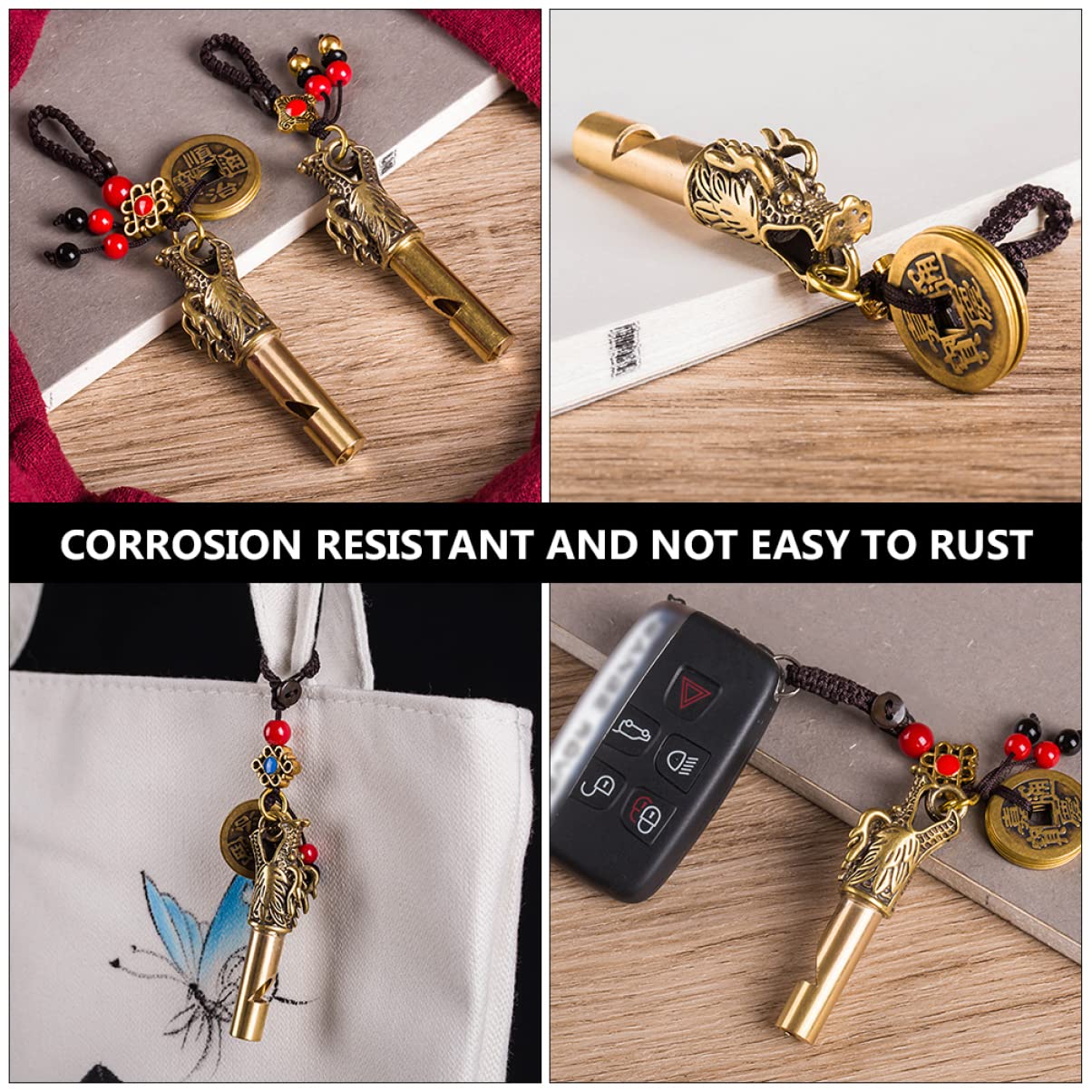 LIOOBO 1Pc Elegant Brass Outdoor Survival Whistle Keychain Vintage Pendant Whistle with Design for Camping and Hiking Includes