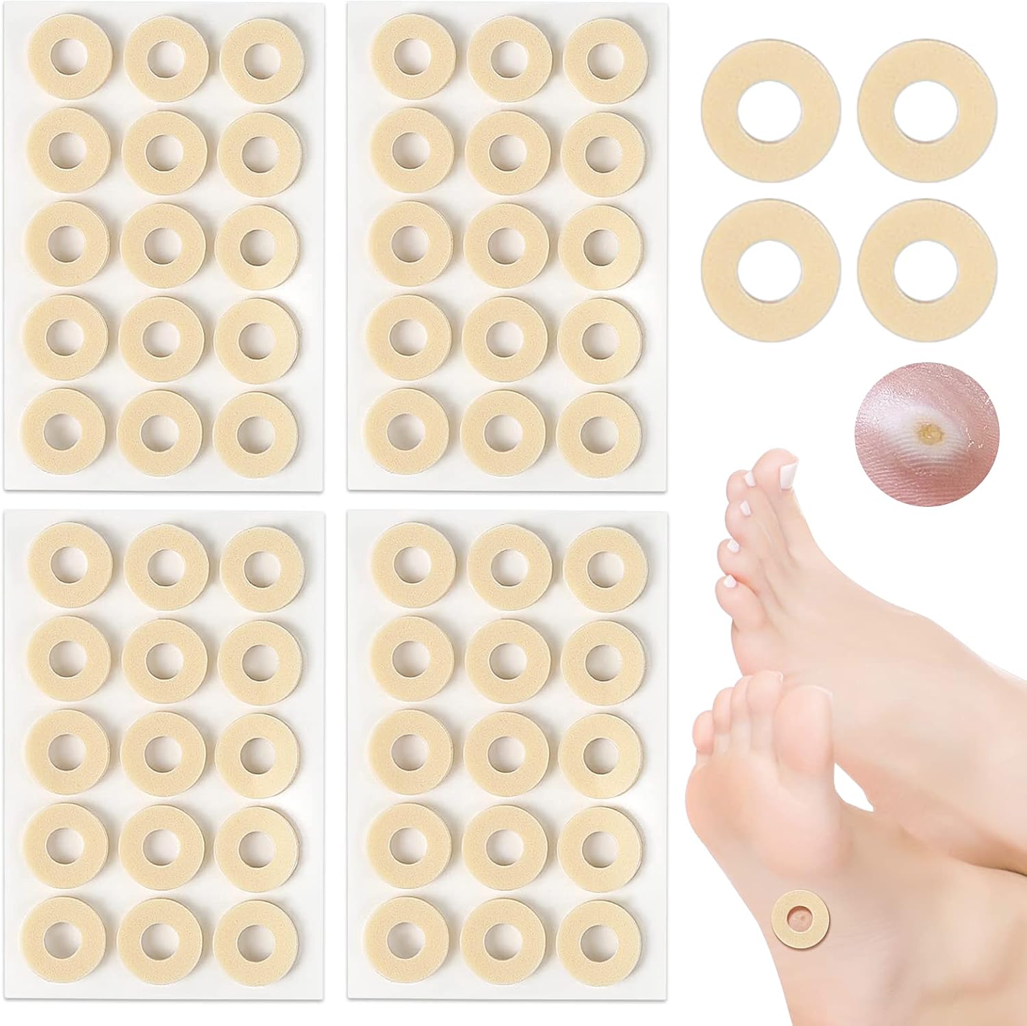 60PCS Corn Remover for Feet, Corn Plasters for Toes, Toe Pads Corn Pads