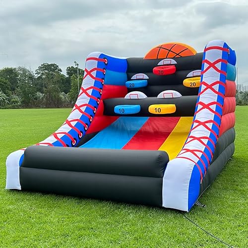 Miniatura 2 de Juego de baloncesto inflable con 5 aros, 4 bolas, ventilador comercial fácil de instalar, ideal para juegos interactivos de baloncesto
