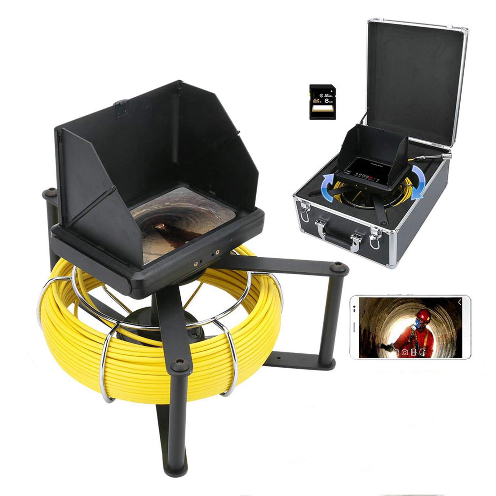 Telecamera di ispezione Wireless WiFi con contametri, Telecamera di Scarico fognario endoscopio per condotte IP68, periscopio DVR con Monitor da 7 Pollici, con