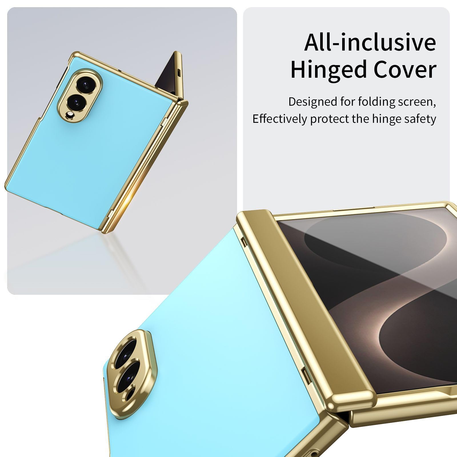 Custodia Placcata For Samsung Galaxy Z Fold 8, Protezione Pellicola Proteggi Schermo In Vetro Temperato Satinato Cover Fotocamera Resistente Ai Graffi Custodia Anti-impronte(Gold)