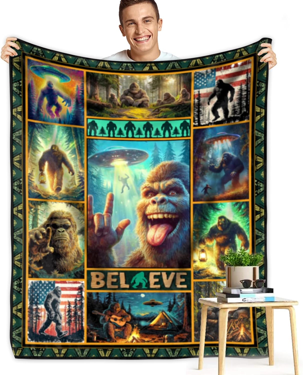 Bigfoot Blanket Sasquatch Throw Gifts - Big Foot Sasquatch Gifts, Bigfoot Gifts for Men Women, Hide and Seek Gift for Bigfoot Lover, Soft Flannel Blanket for Couch Bed Sofa Living Room 60"X50"