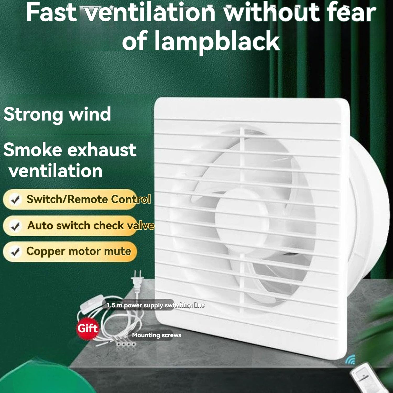 Ventola di aspirazione di ventilazione in plastica ABS ad alta temperatura e basso consumo energetico per bagno, cucina, casa, parete finestra