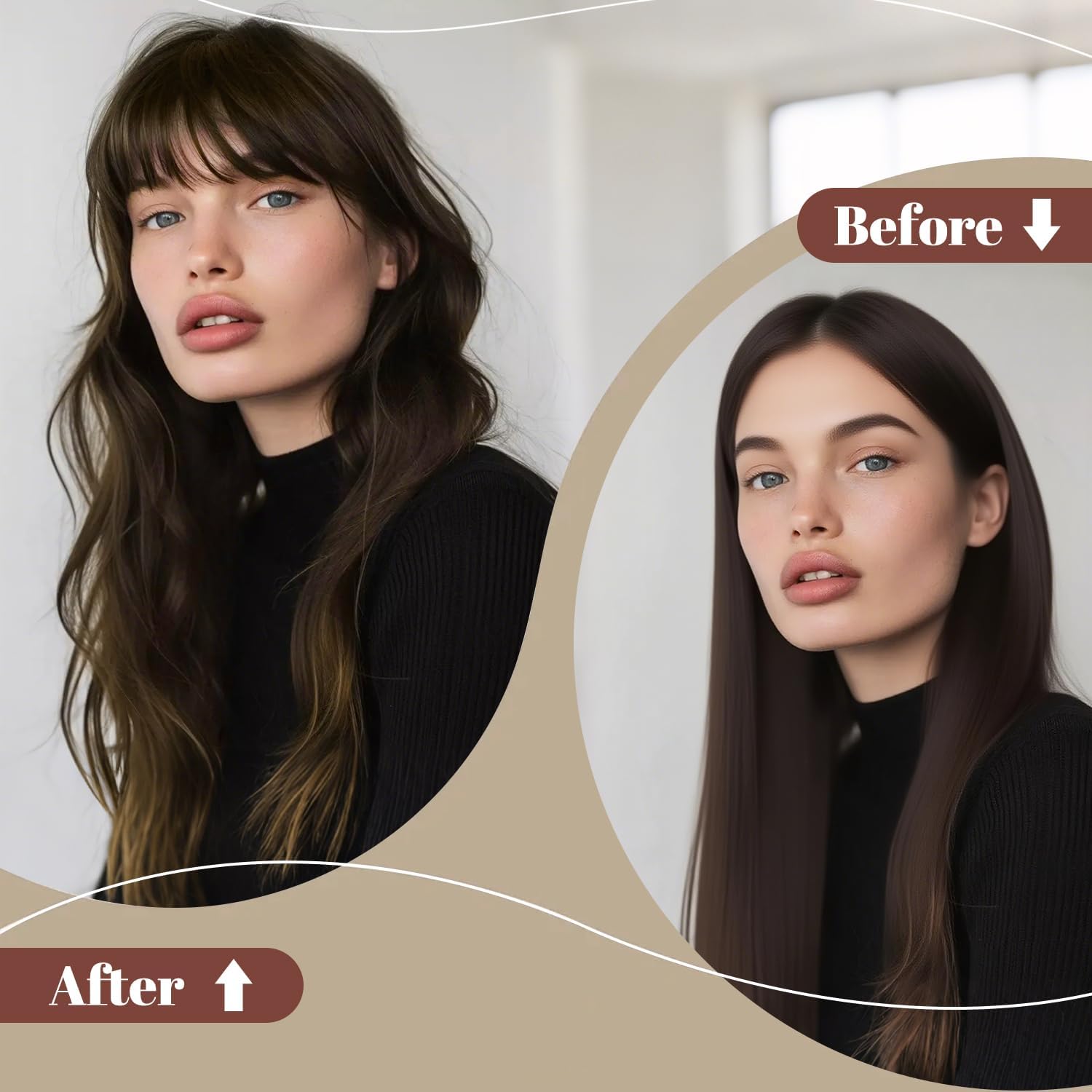 100% Real Human Hair Clip in Bangs for Women - Natural Look Fringe Hairpiece with Temples, Wispy or Curved Bangs Options(Dark brown) - Image 2