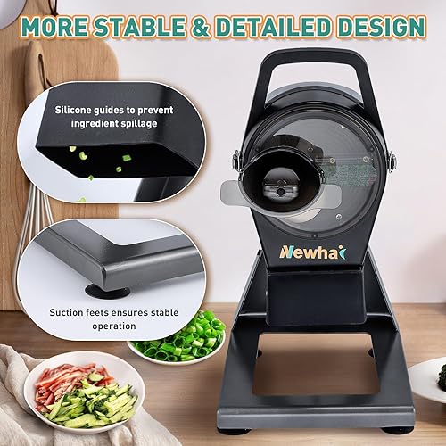Miniatura 5 de Newhai Cortador de cebolleta comercial, cortador eléctrico de verduras para ajo, jengibre, chile, papa, pepino, 6000BPM, 200W, con 2 discos de hoja