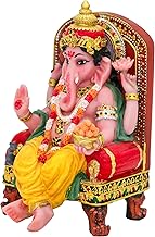Hindu God Ganesha Statue Figurine - Indian Idol Sitting Lord Ganesh Statue India Murti Item Ganpati Home Office Temple Mandir Altar Pooja Gifts Diwali Puja Gifts