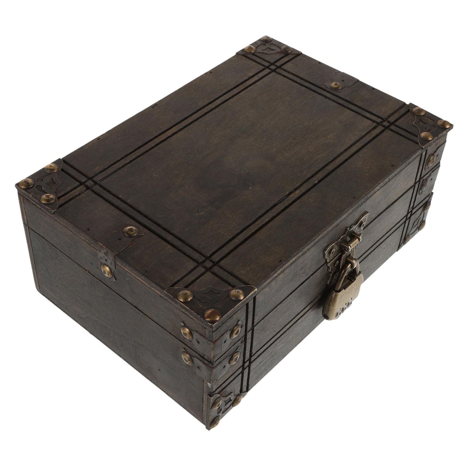 Coffre de rangement bois vintage marron foncé avec serrure Homoyoyo