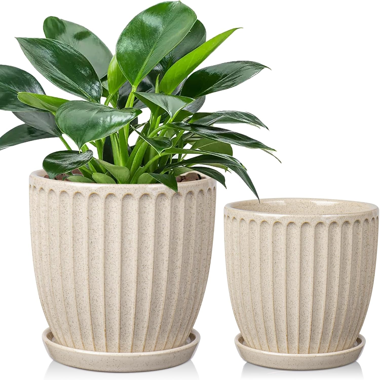 Oairse Ceramic Pots for Indoor Plants, 4.9 +5.7 inch Pots for Plants Set of 2 Beige