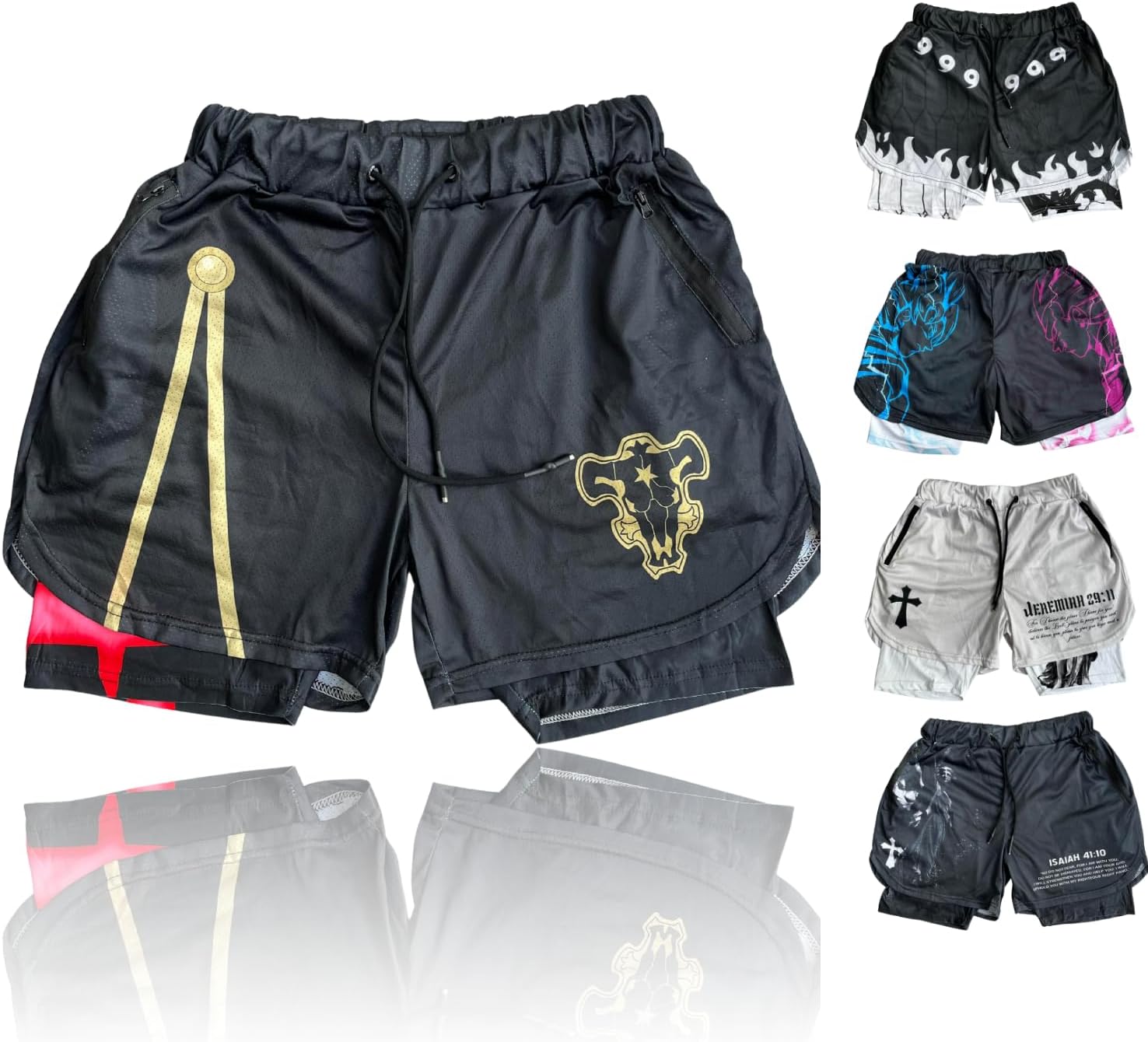 CROWN Anime Shorts - Breathable Mesh Stretch Compression Gym Short with Pockets and Towel Holder