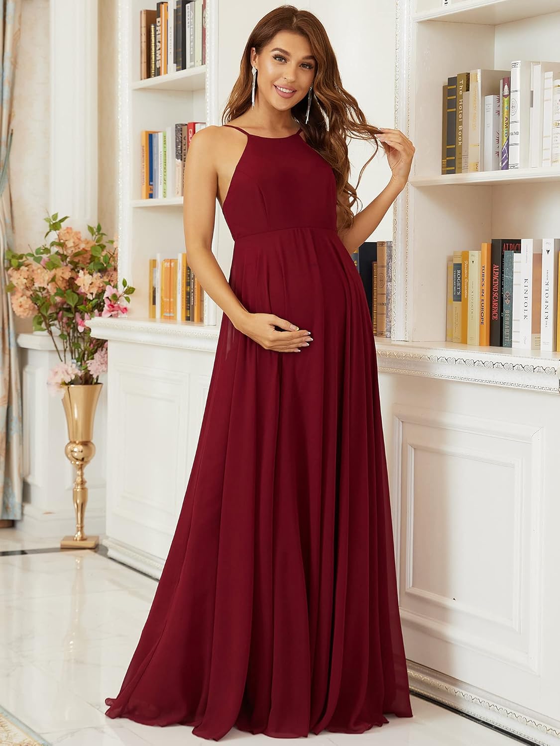 Ever-Pretty Women's Halter A-line Chiffon Backless Sleeveless Maternity Evening Gowns 20804 : Clothing, Shoes & Jewelry