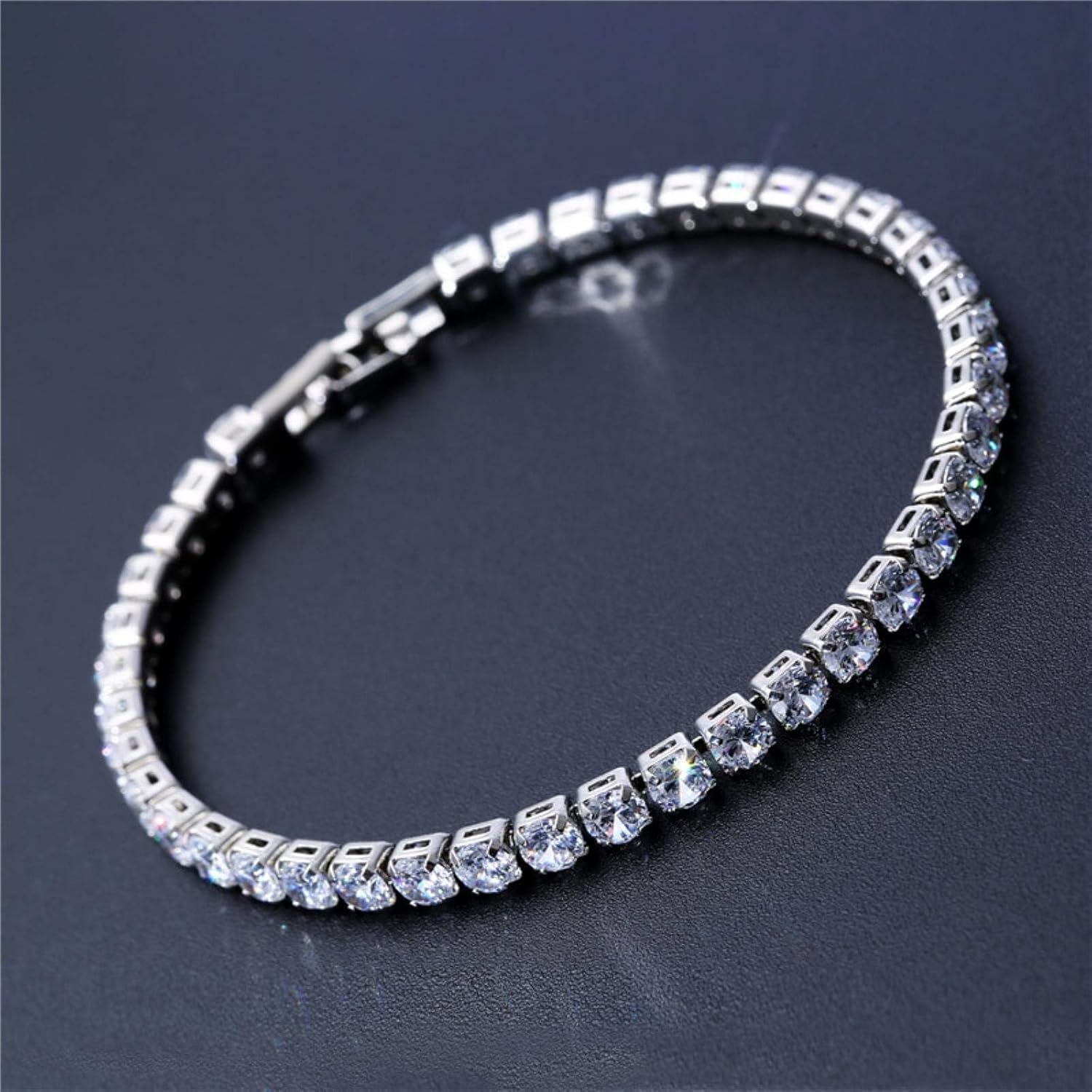 4 Mm Kubische Tennisarmbänder, Iced Out-Kette, Kristall-hochzeitsarmband Für Damen Und Herren, Gold/Silber., Gold-Champagne, 19cm Length