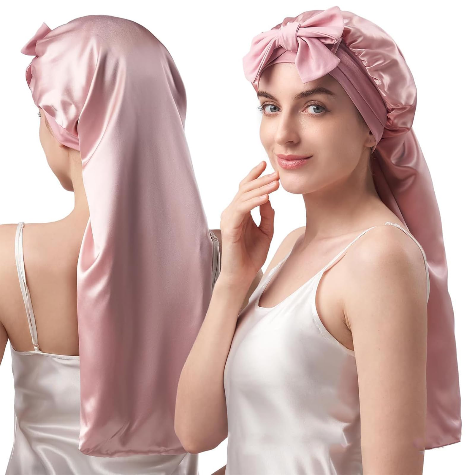 Gorro de moda para dormir elástico para cabello rizado, suave para la noche, diadema de seda
