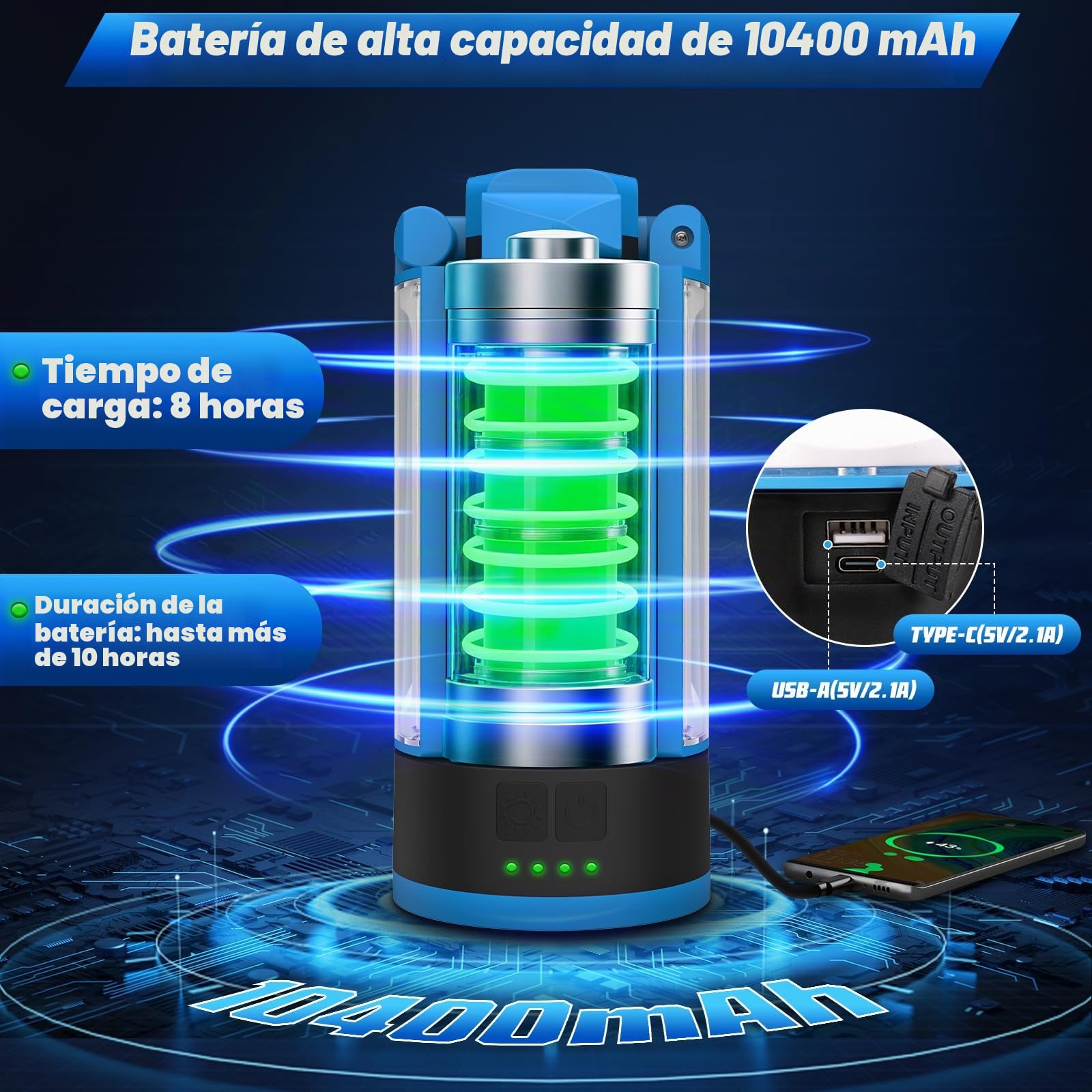 T-SUN Foco Bateria Recargable LED con Ajustable Tripode Portatil, 10400 mAh Foco de Trabajo 6000K 4 Modos Luz de Trabajo con USB/Tipo C & Bolsa de Transporte para construcción Garaje Taller Campings