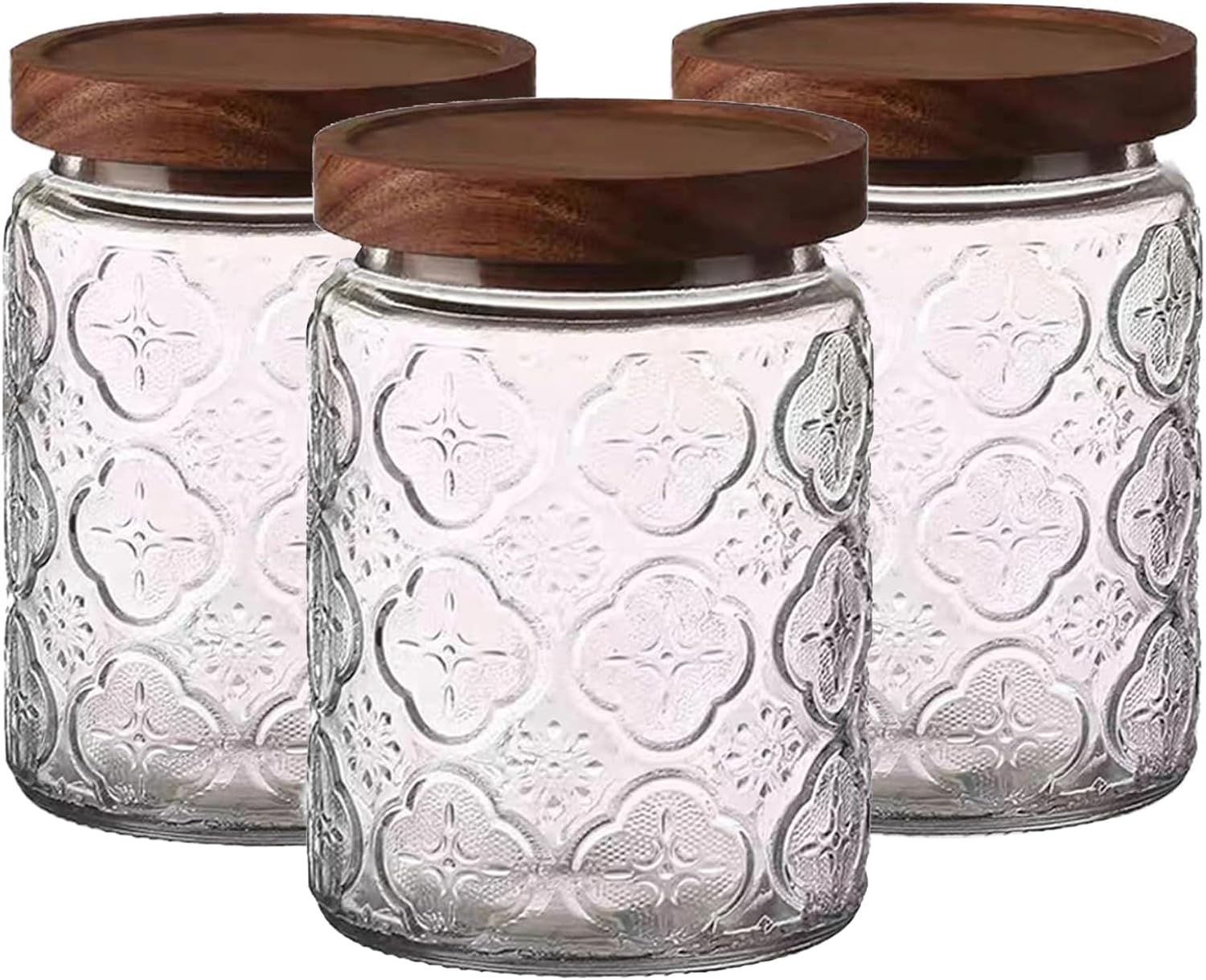 Glass Jars with lids,700ml Vintage Glass Storage Jars, Airtight Food Storage Jar for Snacks,Pasta, Flour,Decorative Container for Sugar Tea Coffee,Canisters for Kitchen Organization Set of 3
